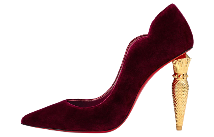 (W) Christian Louboutin CL Velvet Pointed Toe Block Heel 'Red'