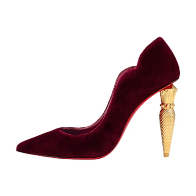 (W) Christian Louboutin CL Velvet Pointed Toe Block Heel 'Red'