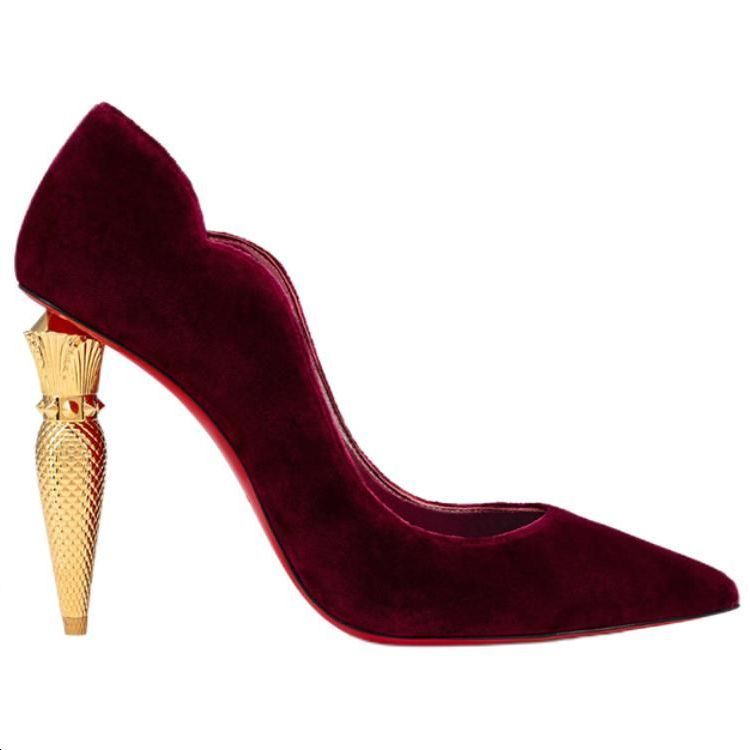 (W) Christian Louboutin CL Velvet Pointed Toe Block Heel 'Red' 圖 2