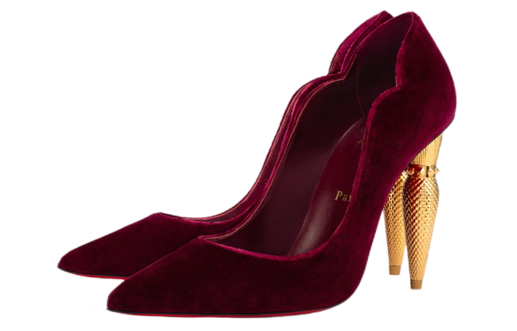 (W) Christian Louboutin CL Velvet Pointed Toe Block Heel 'Red' 圖 3