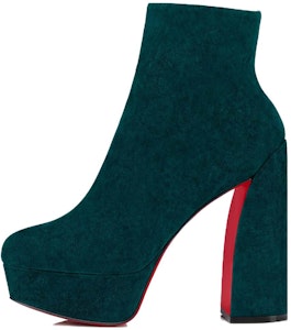 CL路鉑廷 絨面 拉鍊粗跟 時尚短靴 女款 深綠色 Buy CL路鉑廷 絨面 拉鍊粗跟 時尚短靴 女款 深綠色