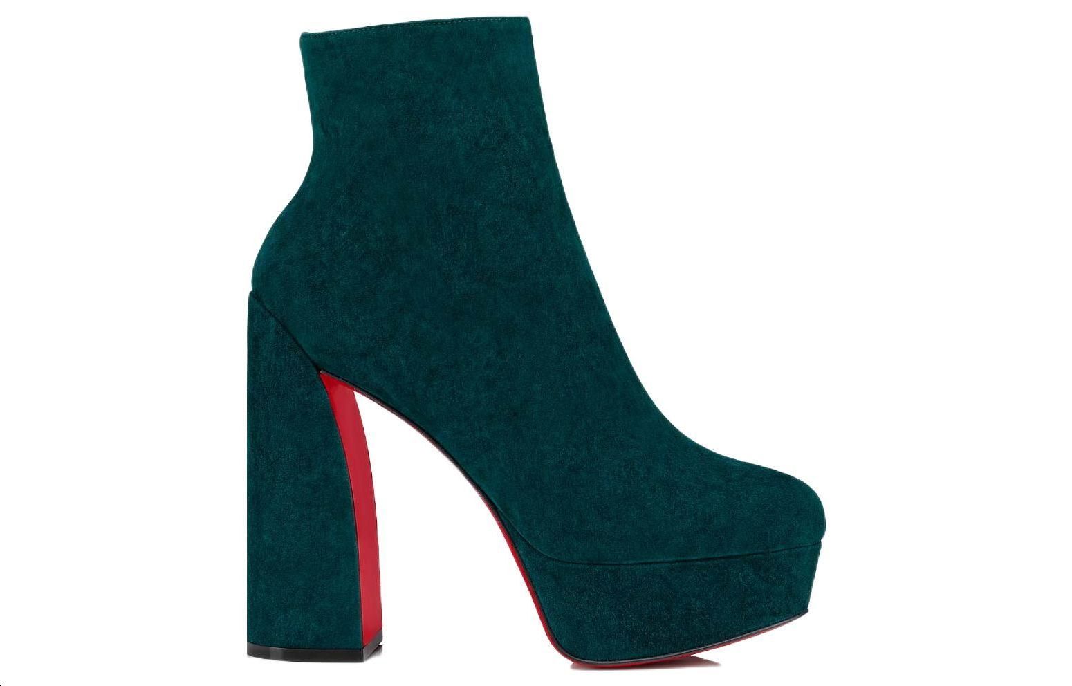 Order (W) Christian Louboutin CL But Zip Buku Tumit Blok 'Hijau Gelap' Velvet 1220453E287