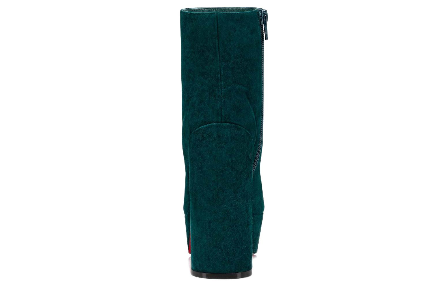 Shop (W) Christian Louboutin CL But Zip Buku Tumit Blok 'Hijau Gelap' Velvet 1220453E287