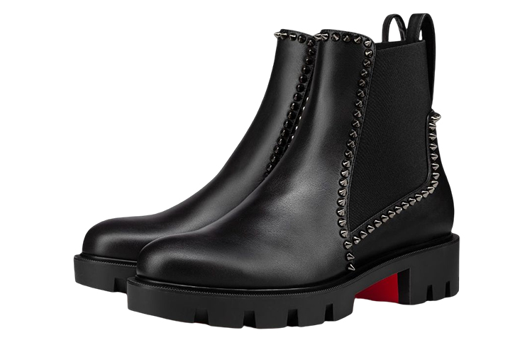(W) Christian Louboutin CL Calfskin Studded Ankle Chelsea Boot 'Black' 圖 3