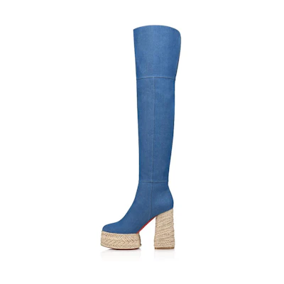 (W) Christian Louboutin CL Espaboot High Boot 'Blue Chunky Heel'