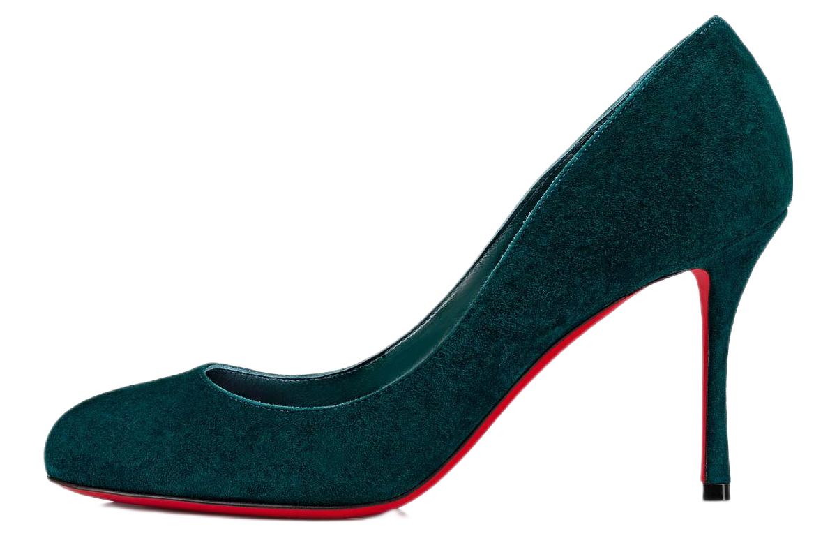 (Women) Christian Louboutin CL x Louboutin Velvet Round Toe Slip-On Stiletto 'Green' 3220703E522