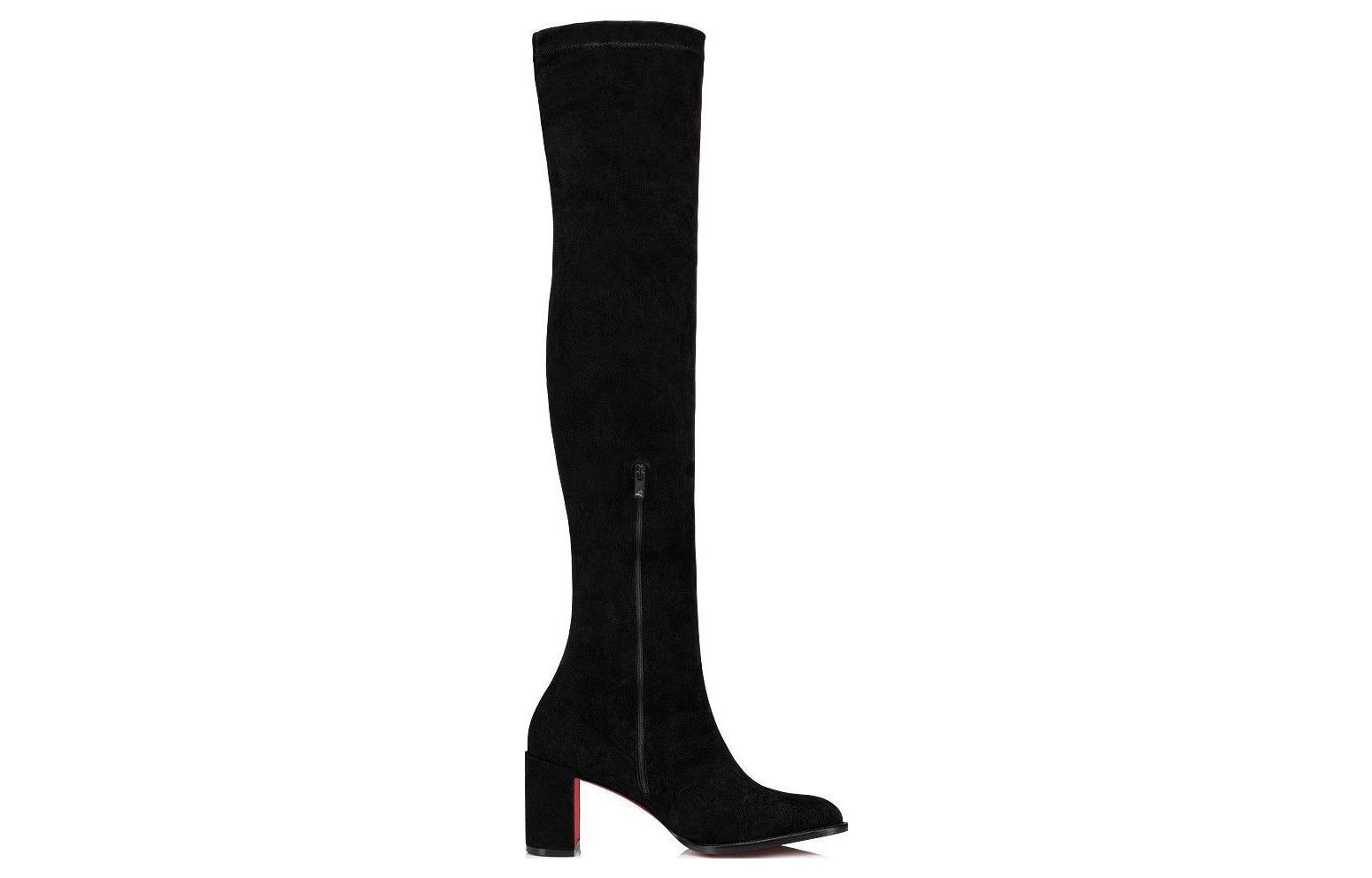 Order (W) Christian Louboutin Velvet Hoge Laarzen met Hak 7cm ''Zwart'' 3230745BK01
