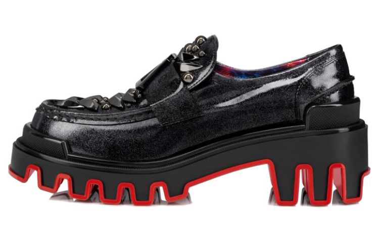 (Women) Christian Louboutin CL x Platini Patent Leather Round Toe Slip-On Platform Loafers 'Black' 32309595569