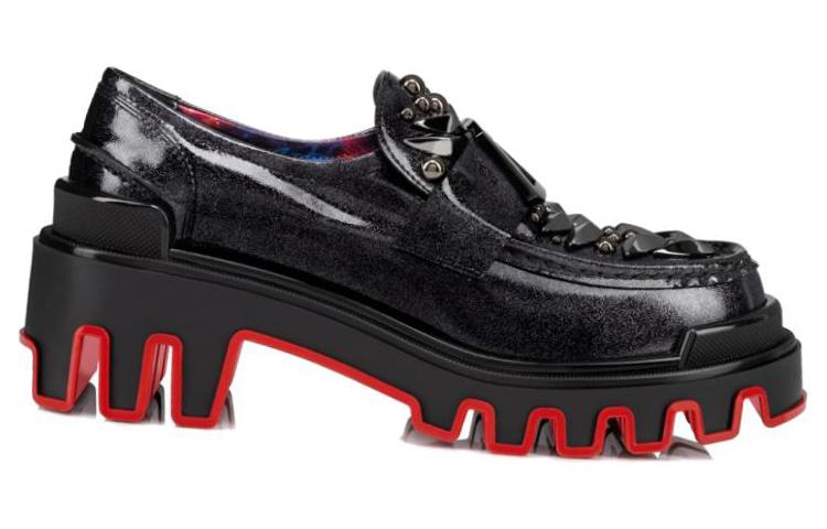 Order (W) Christian Louboutin CL x Platini Zwarte Leren Slip-On Platform Loafers 32309595569