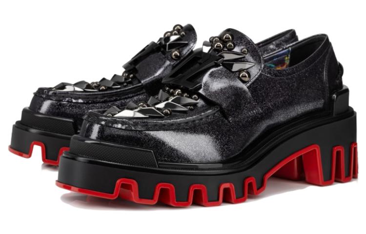 Lookbook (W) Christian Louboutin CL x Platini Zwarte Leren Slip-On Platform Loafers 32309595569