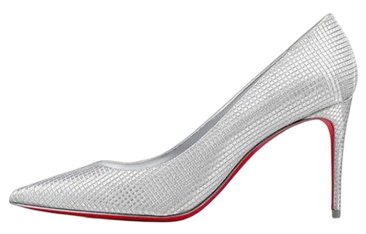 (Women) Christian Louboutin CL x Platinum Kate 'Silver Knit Pointed Toe Stiletto' 1221323S211