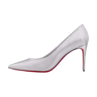 (W) Christian Louboutin CL Platinum Kate 'Silver Knit Pointed Toe Stiletto'