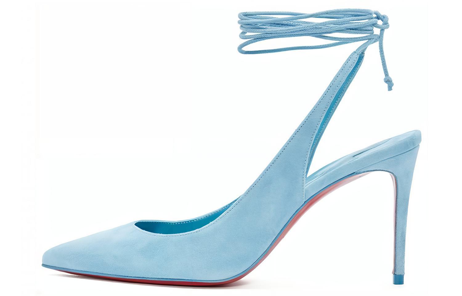 (W) Christian Louboutin CL Platinum Leather Fashion Slide 'Blue Open-Heel'