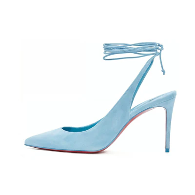 (W) Christian Louboutin CL Platinum Leather Fashion Slide 'Blue Open-Heel'