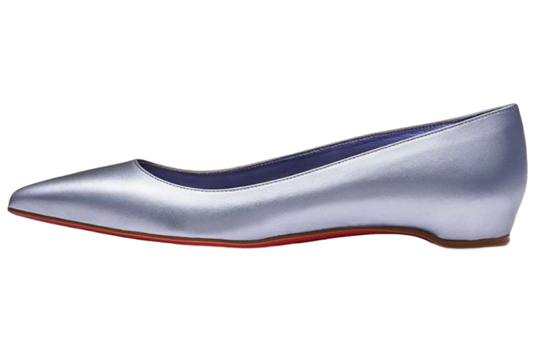 (W) Christian Louboutin CL Platinum Leather Pointed Ballet Flats 'Blue'