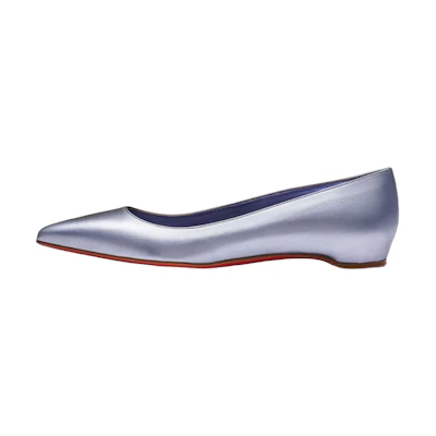 (W) Christian Louboutin CL Platinum Leather Pointed Ballet Flats 'Blue'