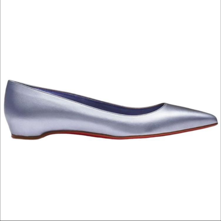 (W) Christian Louboutin CL Platinum Leather Pointed Ballet Flats 'Blue' 圖 2
