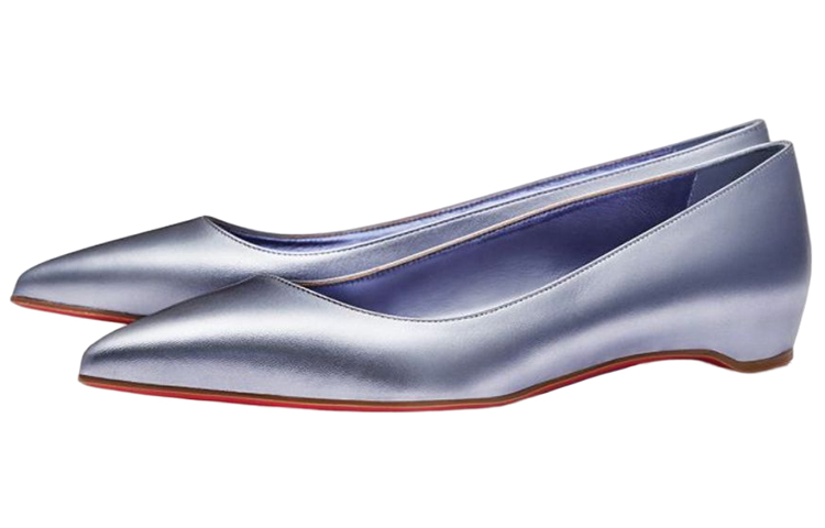 (W) Christian Louboutin CL Platinum Leather Pointed Ballet Flats 'Blue' 圖 3