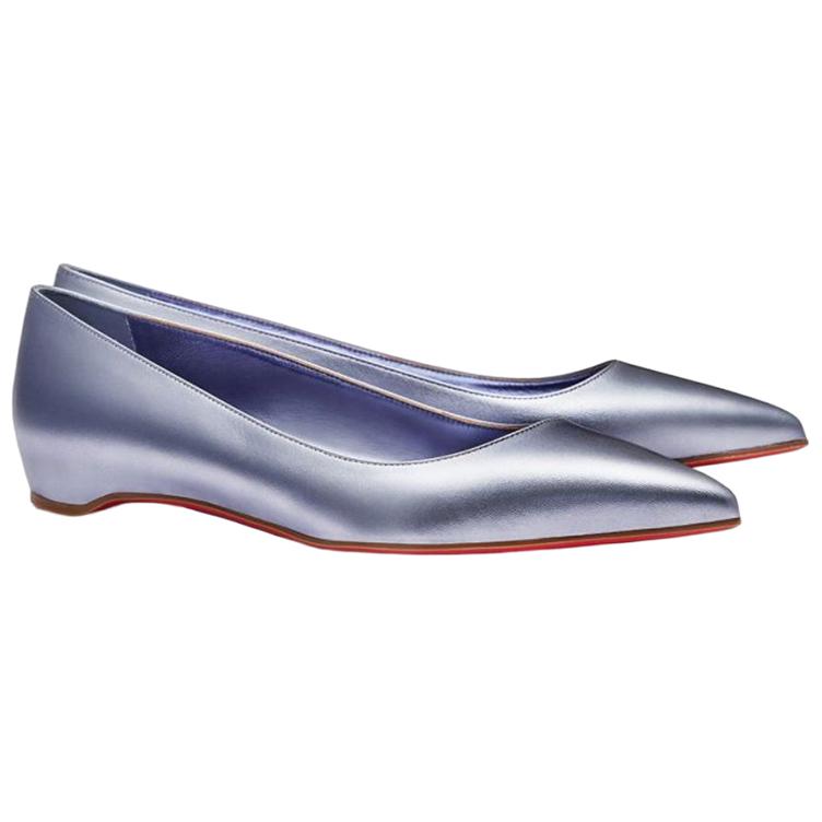 (W) Christian Louboutin CL Platinum Leather Pointed Ballet Flats 'Blue' 圖 4