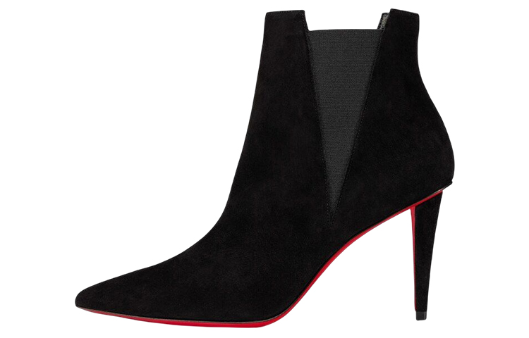 (W) Christian Louboutin CL Road Platinum Suede Pointed Toe Stiletto Ankle Chelsea Boot 'Black'
