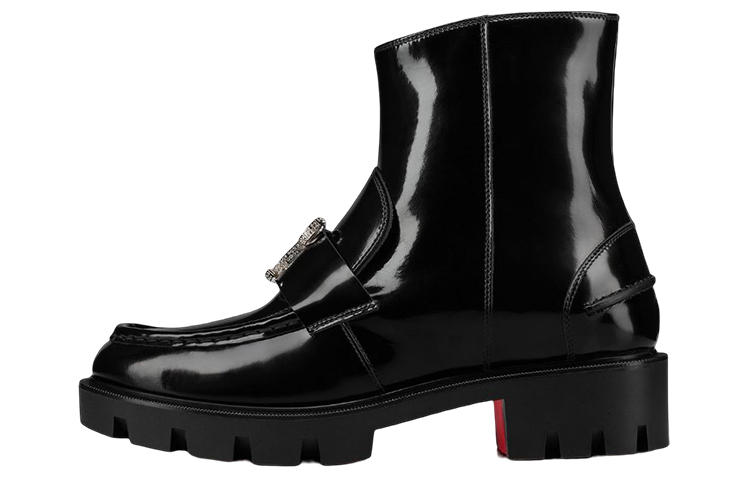 Buy (W) 克里斯提·鲁布托 CL x Roobertin 黑色皮革水钻装饰踝靴 1230505BK01