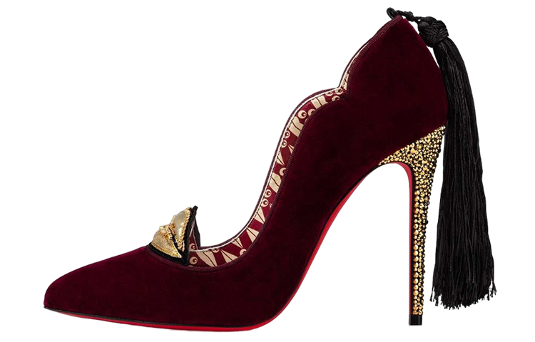 (Women) Christian Louboutin CL x Ruby Platinum 'Red Velvet Rhinestone Embroidery Stiletto' 3221167T669