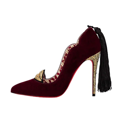 (W) Christian Louboutin CL Ruby Platinum 'Red Velvet Rhinestone Embroidery Stiletto'