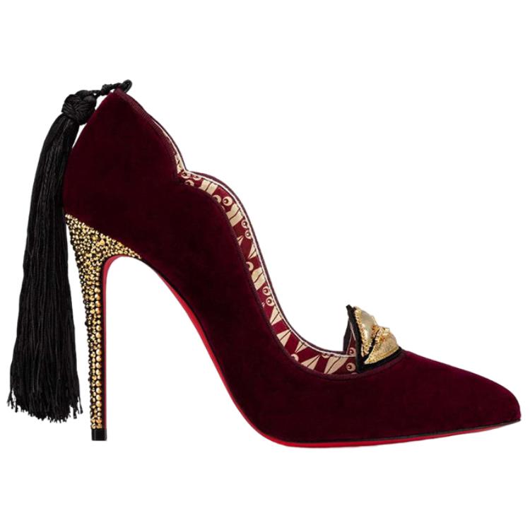 (W) Christian Louboutin CL Ruby Platinum 'Red Velvet Rhinestone Embroidery Stiletto' 圖 2