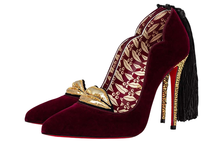 (W) Christian Louboutin CL Ruby Platinum 'Red Velvet Rhinestone Embroidery Stiletto' 圖 3