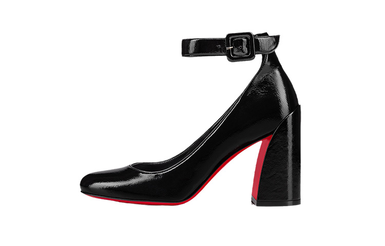 (Women) Christian Louboutin CL x So Sab 85 'Black Fabric Retro Round-Toe Block-Heel' 1230079B439