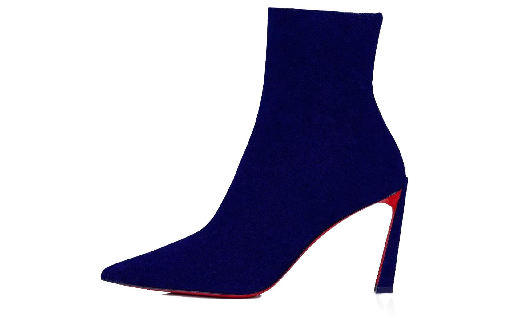 (W) Christian Louboutin CL Suede Zip Pointed-Toe Ankle Boots 'Blue'