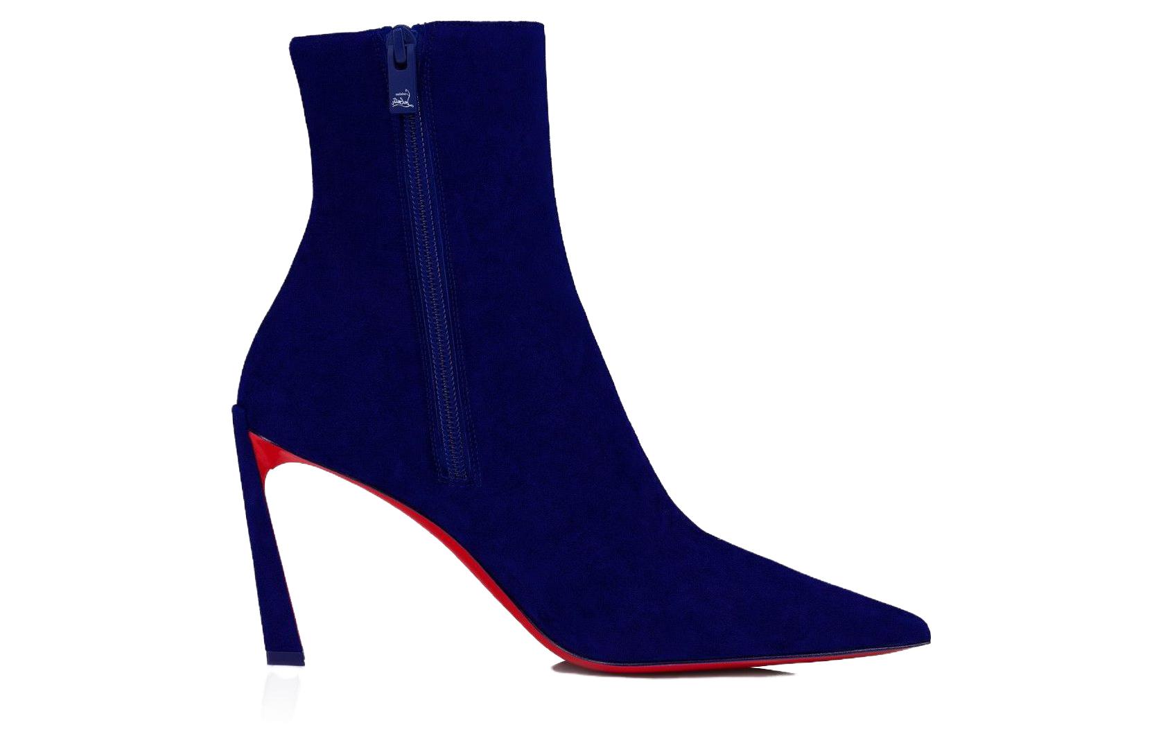 (W) Christian Louboutin CL Suede Zip Pointed-Toe Ankle Boots 'Blue' 圖 2