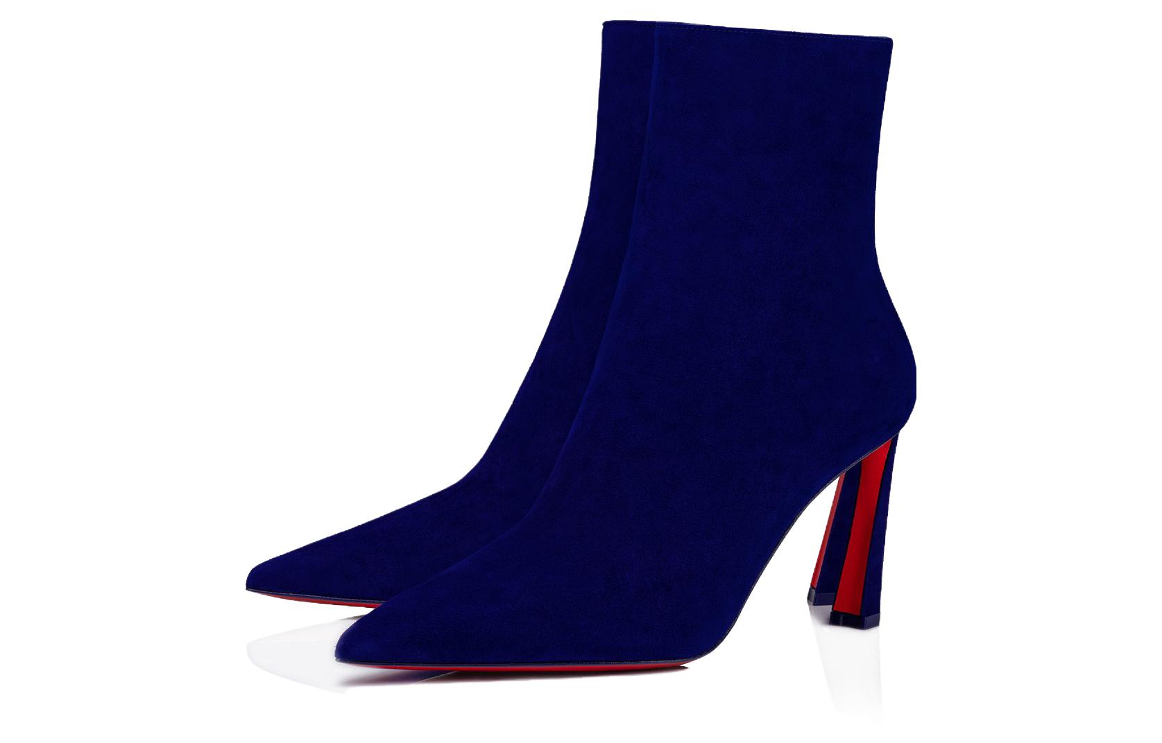 (W) Christian Louboutin CL Suede Zip Pointed-Toe Ankle Boots 'Blue' 圖 3