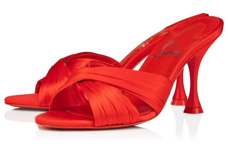 (W) Christian Louboutin Clarks 8.5M 'Red Open-Toe Stiletto Slide Sandals' 圖 2