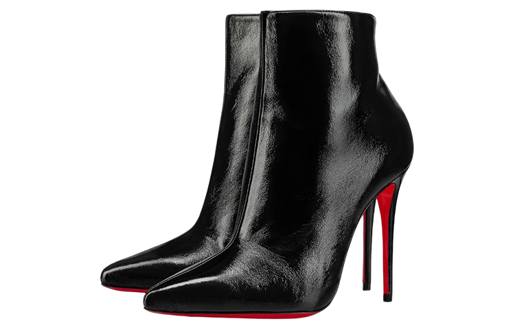 (W) Christian Louboutin CLUB Platinum Leather Pointed-Toe Ankle Boots 'Black' 圖 3