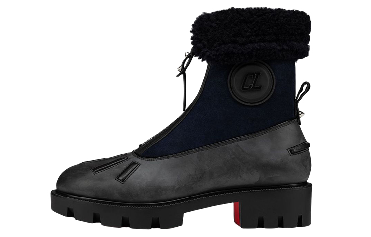(W) Christian Louboutin CLUB PLATINUM Rubber Logo Ankle Boot 'Black'