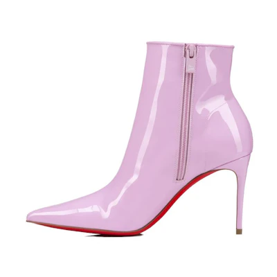 (W) Christian Louboutin CLUB Platinum Sporty Kate 'Pink Pointed-Toe Ankle Boot'