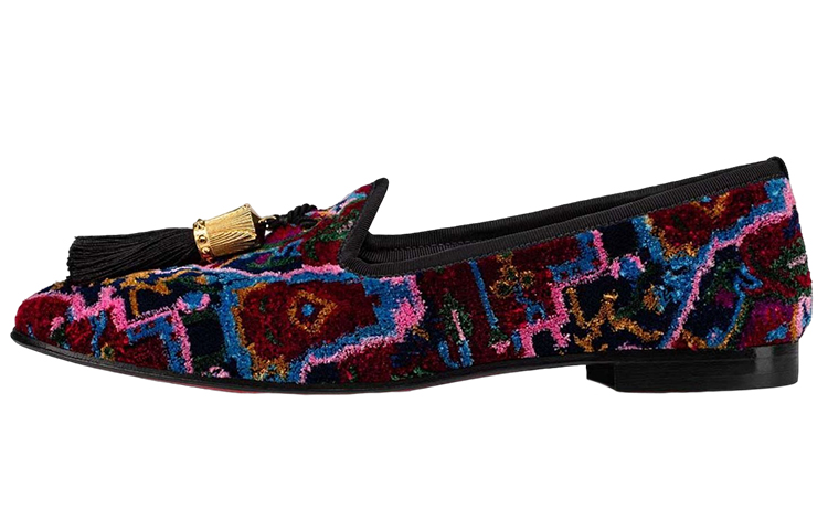 (W) Christian Louboutin Cotton Fabric 'Fashion Embroidery Purple-Red'