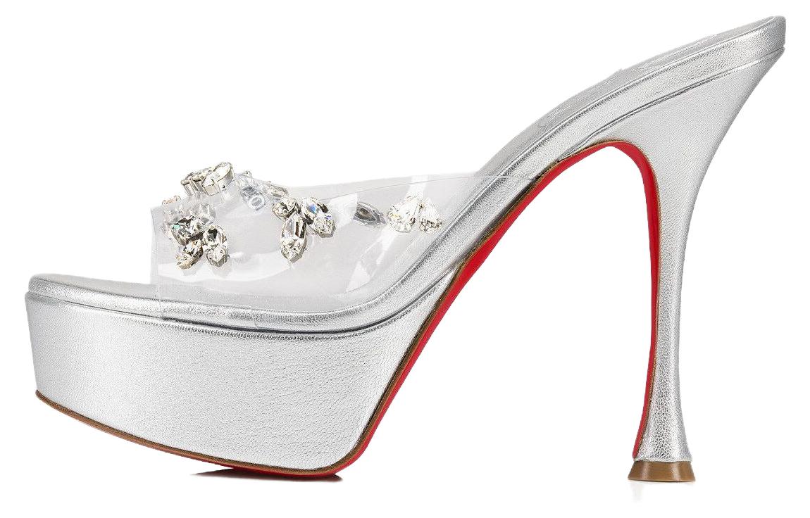(W) Christian Louboutin Degraqueen Alta 'Silver PVC'