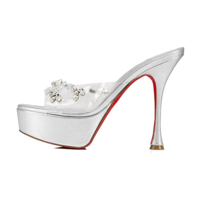 (W) Christian Louboutin Degraqueen Alta 'Silver PVC'