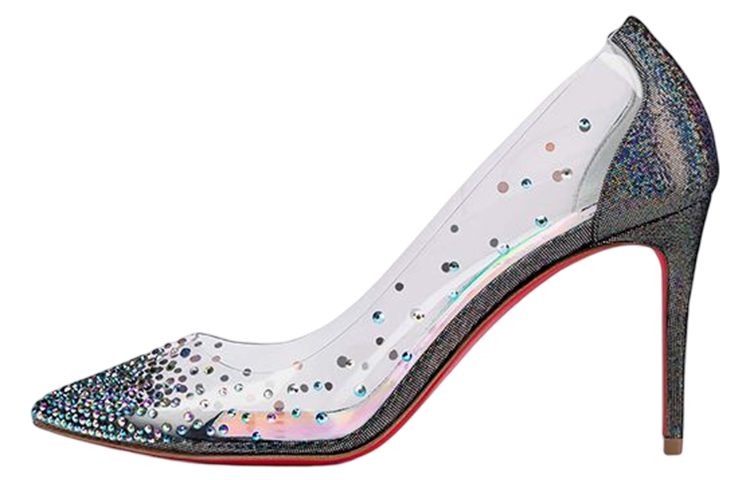 (Women) Christian Louboutin Degrastrass PVC 'Crystal Pointed-Toe Silver' 3211147J742