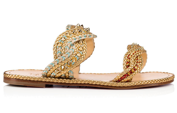 Order (W) クリスチャンルブタン イエロー ウーブン フラットサンダル 3190548G001