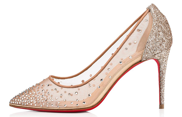 (W) Christian Louboutin Follies Strass 85 'Nude Glitter'