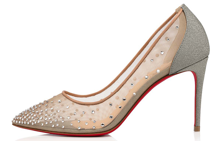 (W) Christian Louboutin Follies Strass 'Beige Fashion High Heels'