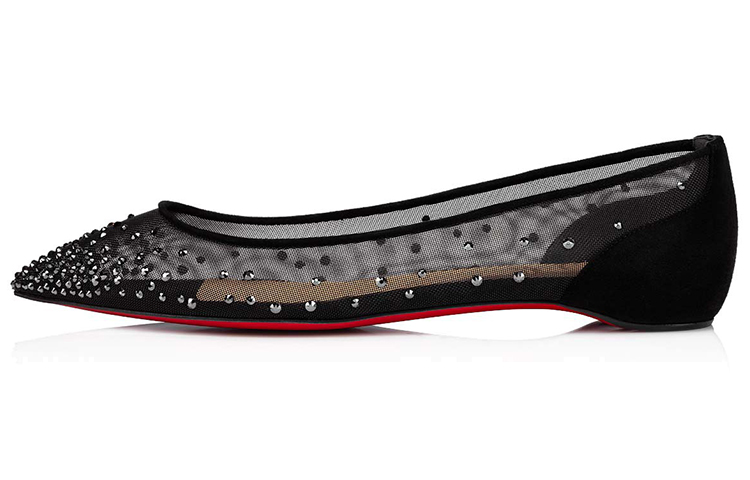 (W) Christian Louboutin Follies Strass 'Black Flat'