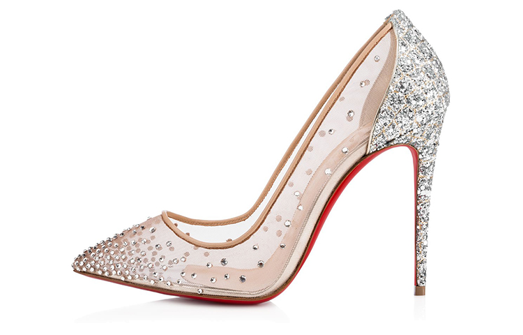 (W) Christian Louboutin Follies Strass 'Nude Silver'