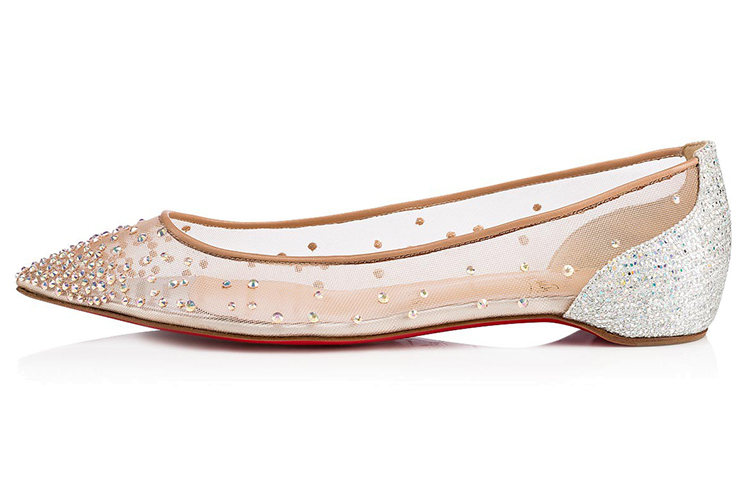 (W) Christian Louboutin Follies Strass Flat 'Brown'
