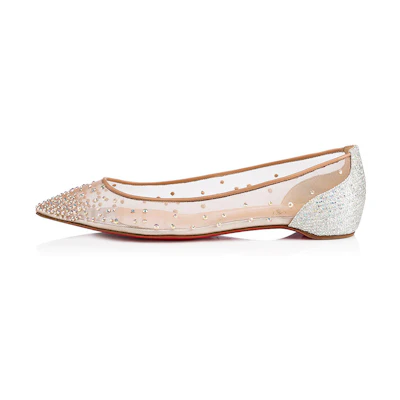 (W) Christian Louboutin Follies Strass Flat 'Brown'