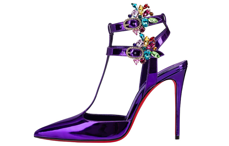 (W) Christian Louboutin Heeled Sandal 'Elegant Purple Mirror Leather'