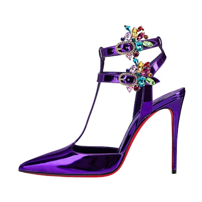 (W) Christian Louboutin Heeled Sandal 'Elegant Purple Mirror Leather'
